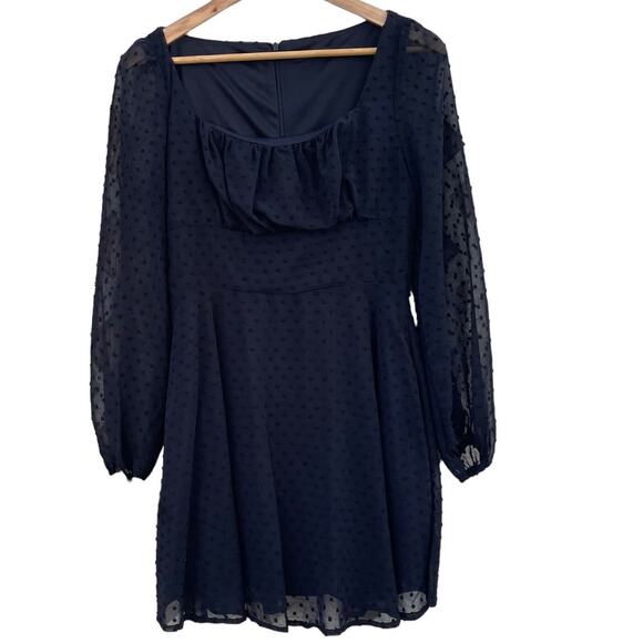 Shein Black Baby Doll Long Sleeve Mini Dress with Textured Sheer Overlay Size - Picture 1 of 6